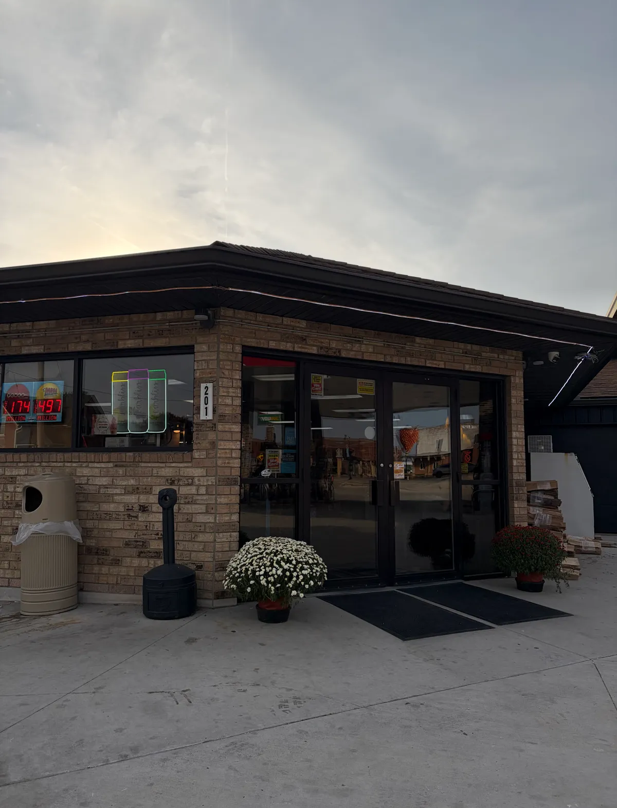 The Nading's storefront at dusk